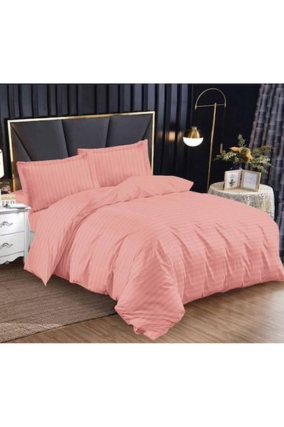 OEM Double Bedding Set, Elastic Sheet, Damask, 4 Pieces, Uni, 180x200cm, Coral