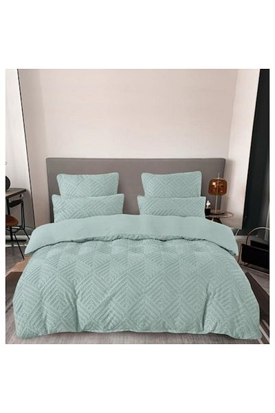 OEM Lenjerie de pat, Grofat Model Romburi, Uni, Finet, 6 piese, 2 persoane, 230x250cm, Verde Ou de Rata