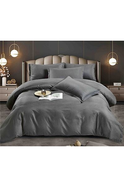JOJO HOME Double Bed Linen, Jojo Home, Damask, 4 pieces, 1 person, 155x230cm, Dark Grey