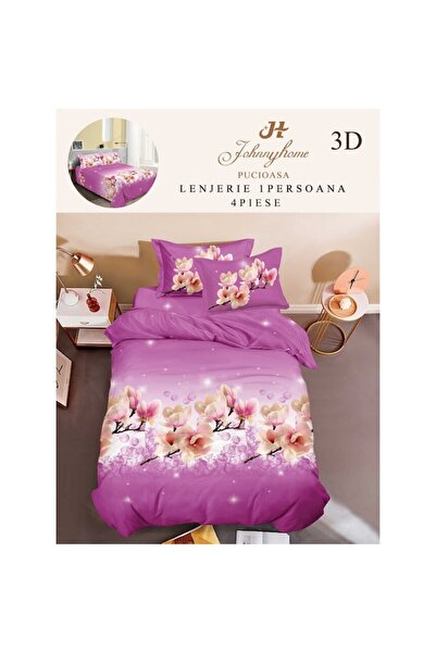 OEM Lenjerie de pat, Finet, Imprimeu 3D Multiplicat, 4 piese, 1 persoana, 155x200cm, Ramuri Inflorite, M