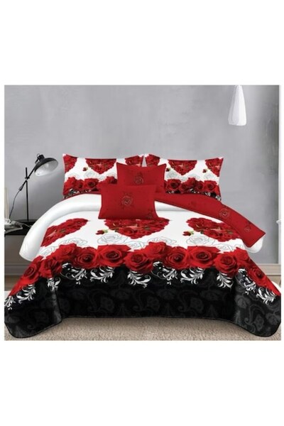 OEM Double Bed Linen Set, 6 Pieces, 2 Persons, 180x200 cm, Sophisticated Rose Print, Multicolor