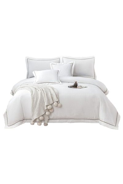 OEM Set de lenjerie de pat de lux, bumbac fin, 6 piese, pentru 2 persoane, 180x200cm, alb