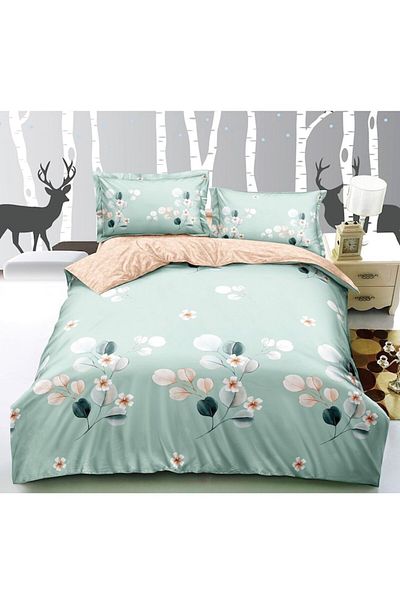 OEM Double Bedding Set with Elastic, 4 Pieces, for 2 Persons, 180x200 cm, Fine Fabric, Beautiful Flower