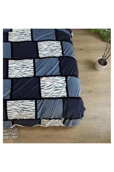 OEM Patura Cocolino, 2 persoane, 200x230cm, Imprimeu Patratele, Albastru-Bleumarin