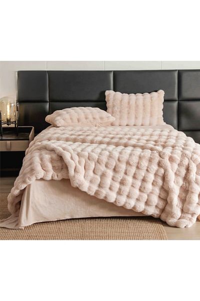 JOJO HOME Double Bedding Set, Jojo Home, Artificial Rabbit Fur, Pink, 6 Pieces, 2 People, 230x250cm