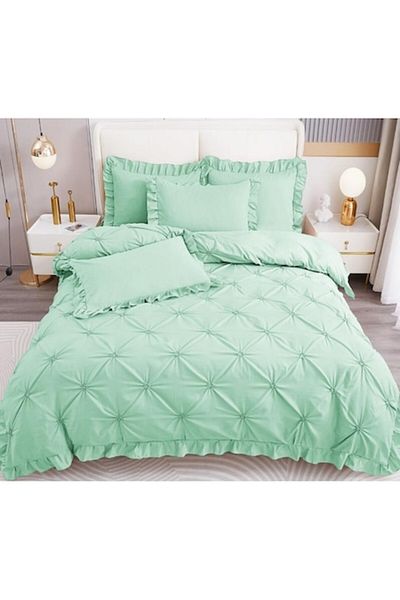OEM Double Bed Embroidered Linen Set, Finet, Uni, 4 Pieces, 230x250cm, Mint Green