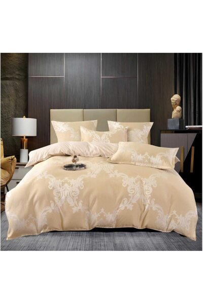 OEM Double Bed Linen, 6 Pieces, 2 Persons, 220x240 cm, Abstract Print, Cappuccino