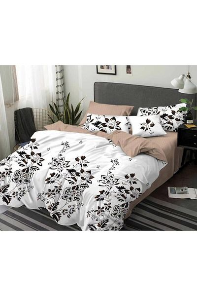 OEM Double Bed Linen, Black Flowers, 2 Persons, 6 Pieces, Finet, 220x230cm, Multicolor