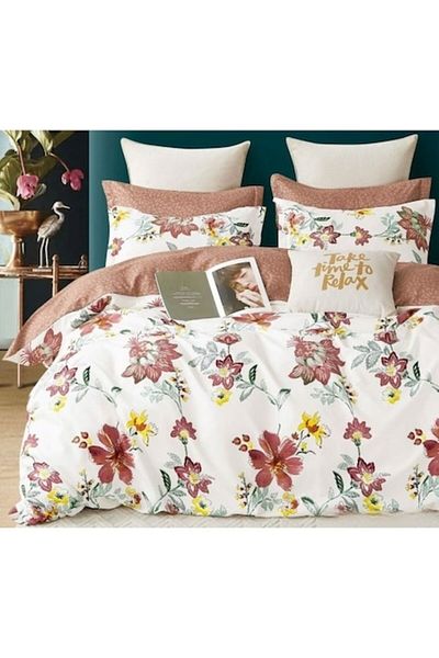 OEM Lenjerie de pat dublu, Finet, 6 piese, 2 persoane, Flori Multicolore, 230x250cm, Multicolor