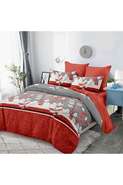 OEM Bed Linen Set, Fine Fabric, 6 Pieces, 2 Persons, Bicolor Leaf Branch Print, 230x250cm, Multicolor