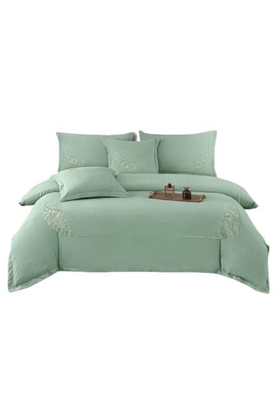 OEM Luxury Bedding Set, Embroidered Design, Smooth Cotton, 6 Pieces, 2 People, 180x200cm, Solid Color, D