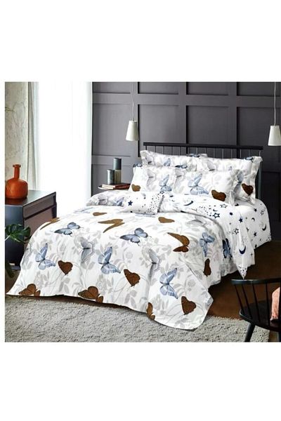 OEM Double Bedding Set, 6 Pieces, 2 Persons, 180x200 cm, Butterfly and Heart Print, Multicolor