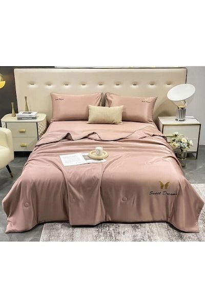 OEM Double Bed Set with Summer Duvet, 4 Pieces, Coffee with Milk