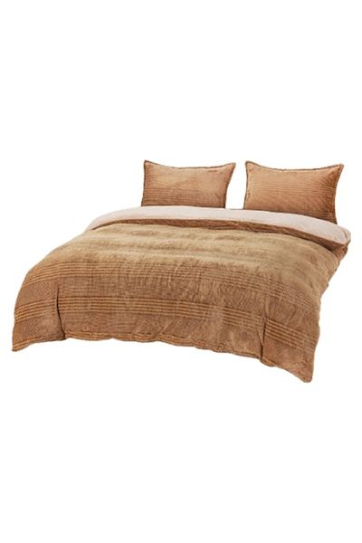 OEM Lenjerie de pat, Cocolino, 4 piese, 2 persoane, 210x230cm, Uni, Cafea cu lapte