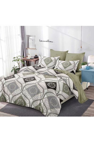 OEM Lenjerie de pat, Finet, 6 piese, 2 persoane, Imprimeu rombulete 230x250cm, multicolor
