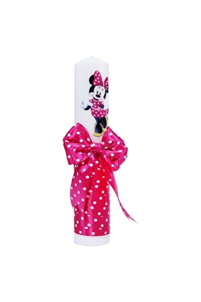 OEM Λαμπάδα Βάπτισης, Minnie Mouse, Κορδέλα με Πουά, 30x5εκ., Ματζέντα