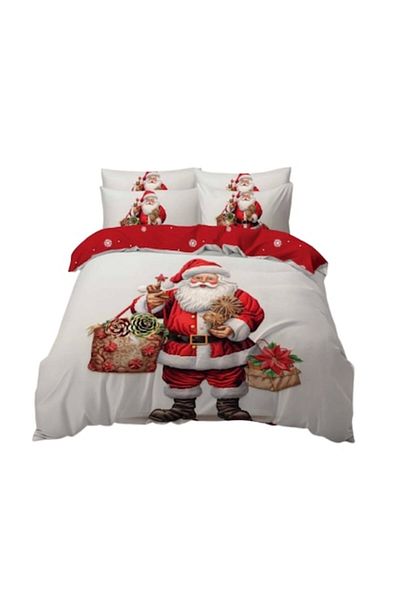 OEM Lenjerie de pat, Finet, Imprimeu Festiv Craciun, Ho Ho Ho, 6 piese, 2 persoane, 240x250cm, Multicolo