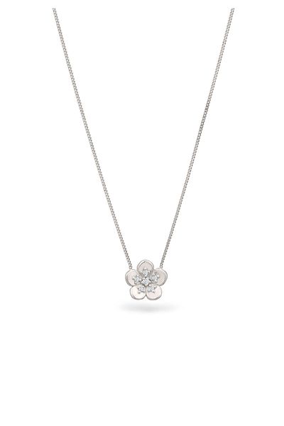 ELLI Náhrdelník s květinovým přívěskem, Armouredchain, laboratorně pěstovaný diamant, briliantový brus, bílý 0,135 ct