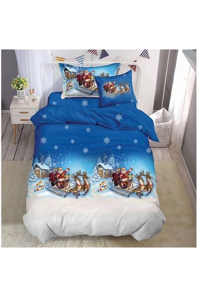 OEM Bed Linen, Finet, Single, 4 Pieces, Santa's Sleigh, 155x220cm, Multicolor