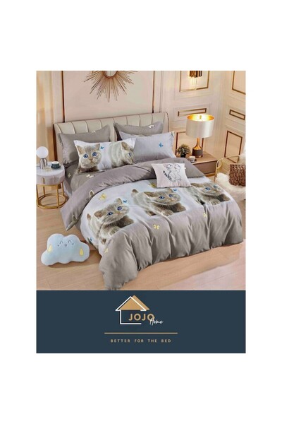JOJO HOME Double bed sheet with elastic, cat, 6 pieces, 2 persons, 180x200cm, superior finish,