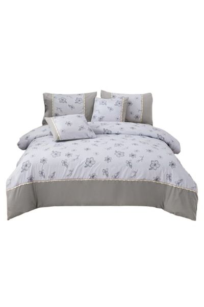 OEM Double bed linen, Floral print, 6 pieces, 2 persons, 180x200cm, Finet, Gray