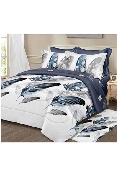 OEM Double Bed Sheet Set, 6 Pieces, 2 Persons, 180x200 cm, Adorable Feather Print, Multicolor