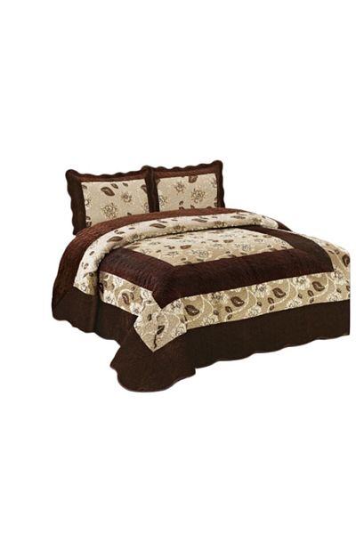 OEM Cuvertura si 2 fete de perna, Catifea Lux, 3 piese, 2 persoane, 230x250cm, Maro-Cafea cu Lapte