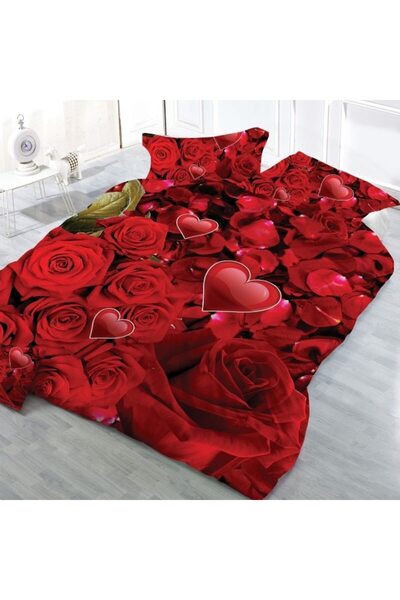 OEM Bed Linen Set, Finet, 3D Printed, 4 Pieces, Single, 155x200cm, Roses, Red