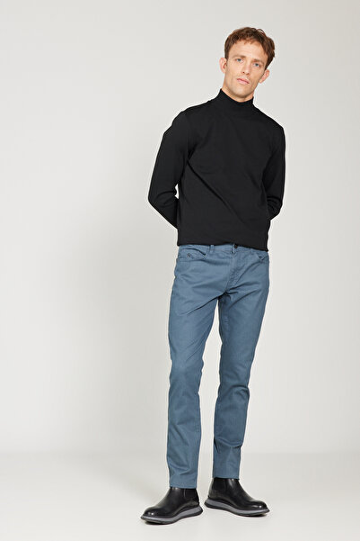 AC&Co / Altınyıldız Classics Erkek İndigo Slim Fit Dar Kesim 5 Cepli Desenli Pamuklu Pantolon