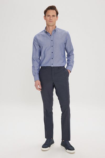 AC&Co / Altınyıldız Classics Мъжки тъмносин тънък панталон Slim Fit вълнен еластичен панталон със странични джобове
