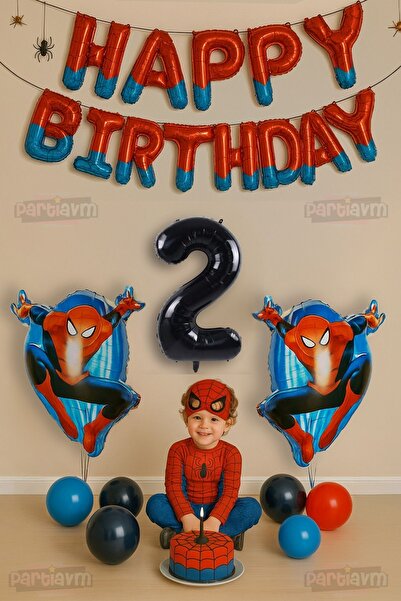 PARTİAVM Spider Örümcek Adam Konsept 2 Yaş Doğum Günü Balon Set Örümcekadam P...