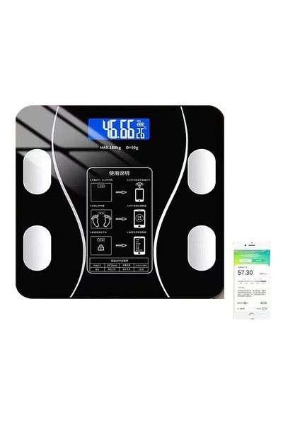 OEM Smart Electronic Scale, Supports 180 kg, Temperature Sensor, Digital Display, 26x26cm, Black