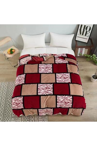 OEM Cocolino Blanket, 2 Persons, 200x230cm, Patterned Squares, Bordeaux-Beige