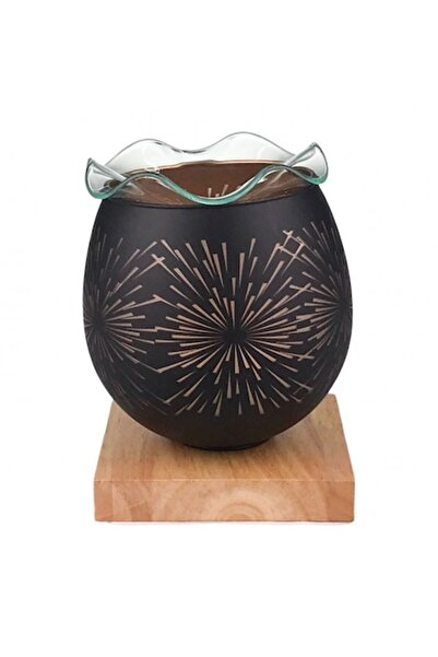 OEM Glass Candleholder on Wooden Stand, 12x16 cm, Black