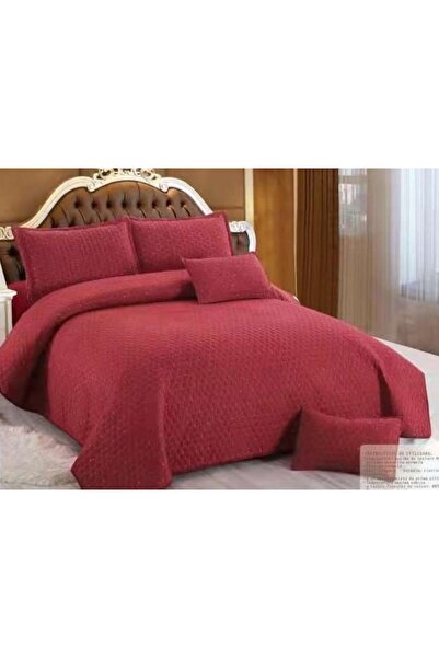 OEM Bedspread with 4 Pillowcases, Cotton and Linen, 5 Pieces, 220x240cm, Burgundy