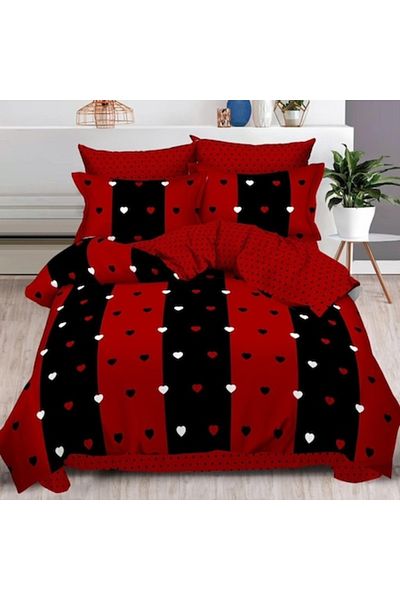 OEM Double Bed Linen, 6 Pieces, 2 Persons, 180x200cm, Finet Satin, Heart Pattern, Multicolor