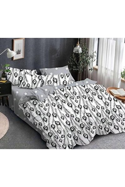 Pucioasa Lenjerie de pat dublă, Pucioasa, Finet, 6 piese, imprimeu cu pene de...