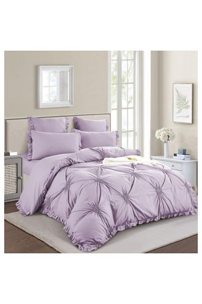 OEM Double Bed Set, Uni, Embroidered Hearts Model, 6 Pieces, Finet, 180X200cm, Lilac