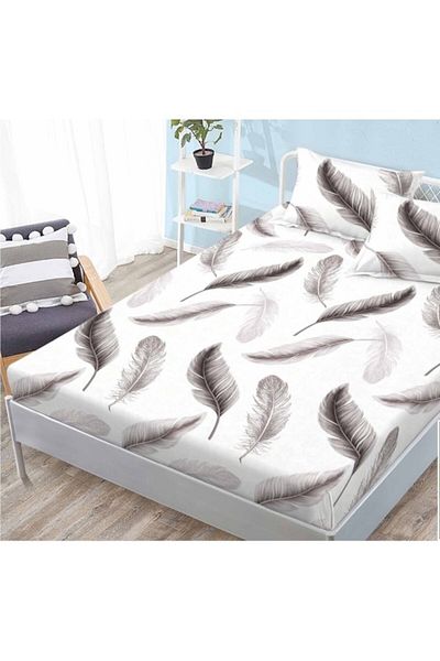 OEM Husa de pat si fete de perna, Finet, 3 piese, 1 persoana, 160x200cm, imprimeu, penaj, multicolor