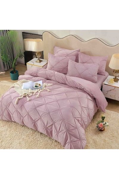 JOJO HOME Double Bedding Set, Jojo Home, Velvet with Pleats, 4 Pieces, 180x200cm, Lilac