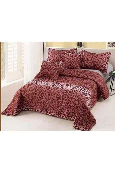 OEM Quilt and 4 quilted pillowcases, Cotton, 5 pieces, 2 persons, Animal Print, 230x250cm, Brown Leopard