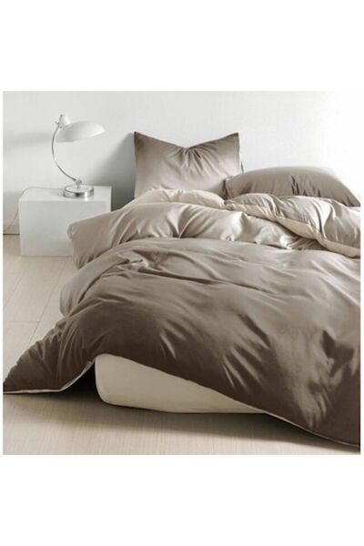 OEM Double bed linen, reversible design, Degrade print, 4 pieces, 2 persons, 180x200cm, Brown Satin Cott