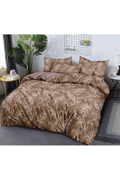 OEM Double Bedding Set, 6 Pieces, 2 Persons, 180x200cm, Finet, Abstract Print, Brown-Beige