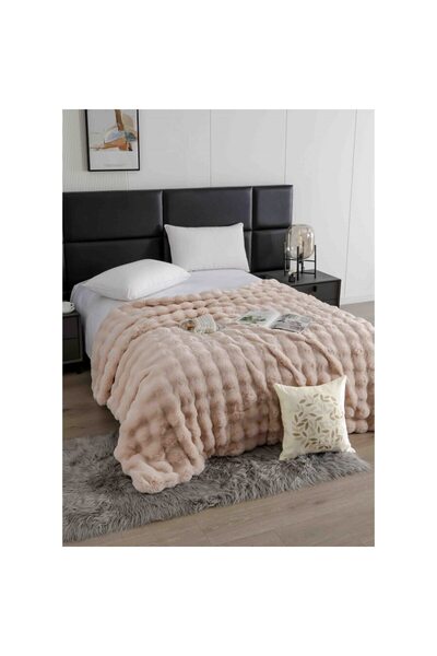 JOJO HOME Patura Model Lux, Blana Artificiala Iepure, cu Fermoar, 200x230cm, Crem