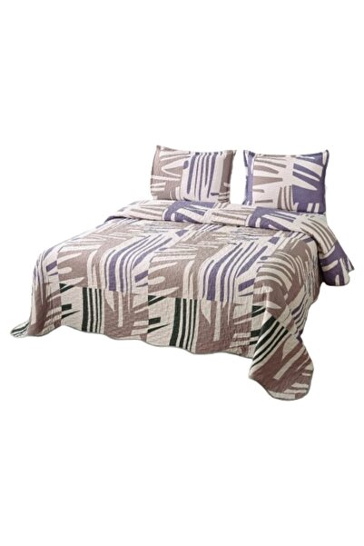 OEM Bedspread, Microfiber, 3 pieces, 2 persons, 220x240cm, Abstract Print, Beige Shades of Blue