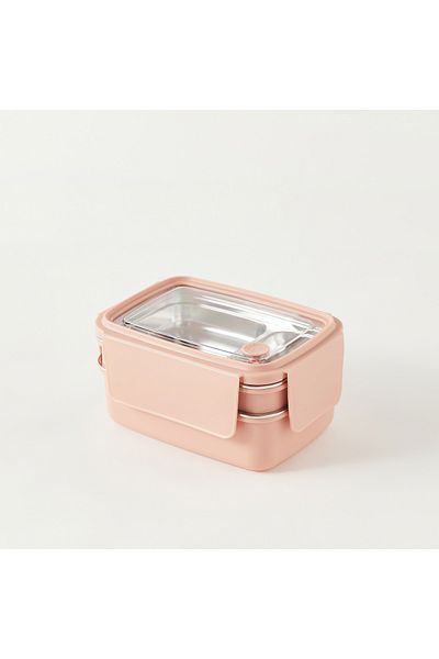 Lifestyle Solid 2-Layer Lunch Box with Foldable Fork