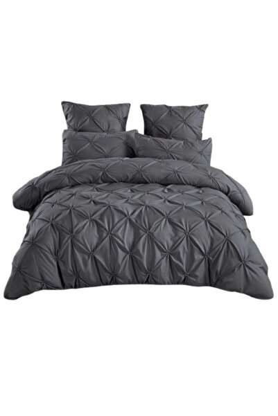 OEM Luxury Bedding Set, Uni, Pleated Embroidery, 6 Pieces, Finet, 235x240cm, Dark Gray