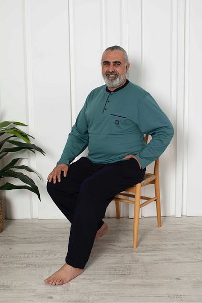 KAPİTEX Σετ ανδρικές πιτζάμες μεγάλου μεγέθους με μακρύ μανίκι με έξι τσέπες σε πράσινο χρώμα