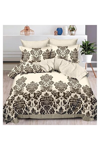 OEM Double bed linen set, lace, 6 pieces, 2 persons, 180x200cm, fine satin, beige shades