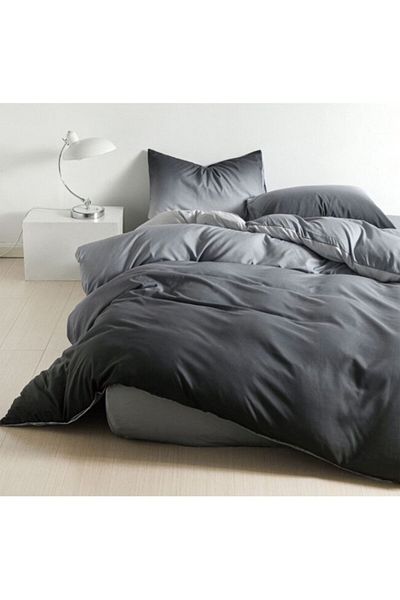 OEM Lenjerie de Pat, Cearșaf cu Elastic, Finet, 1 Persoană, 4 Piese, Imprimeu Degrade, 140x200cm, Gri